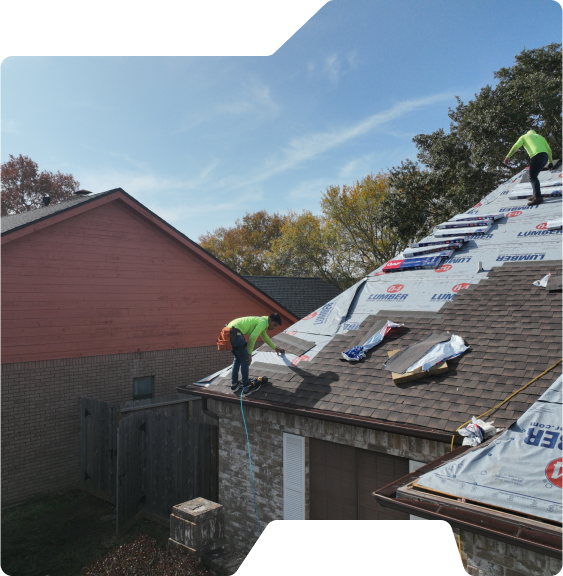 Roofer installing residential roof.