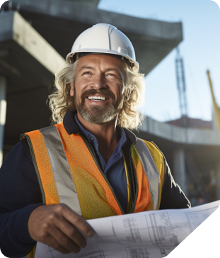 Roofer holding blueprint.