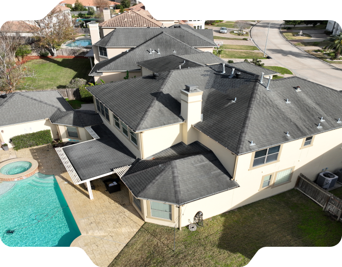 Large home with residential roof.