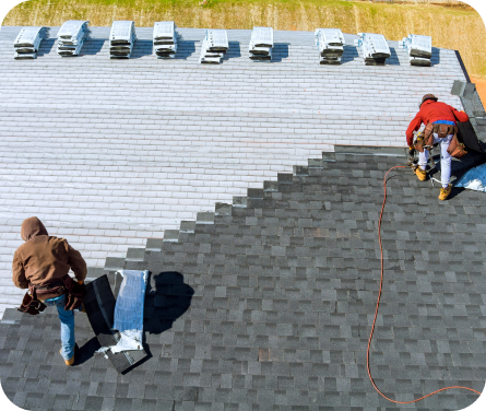 Roofers installing new residential roof.